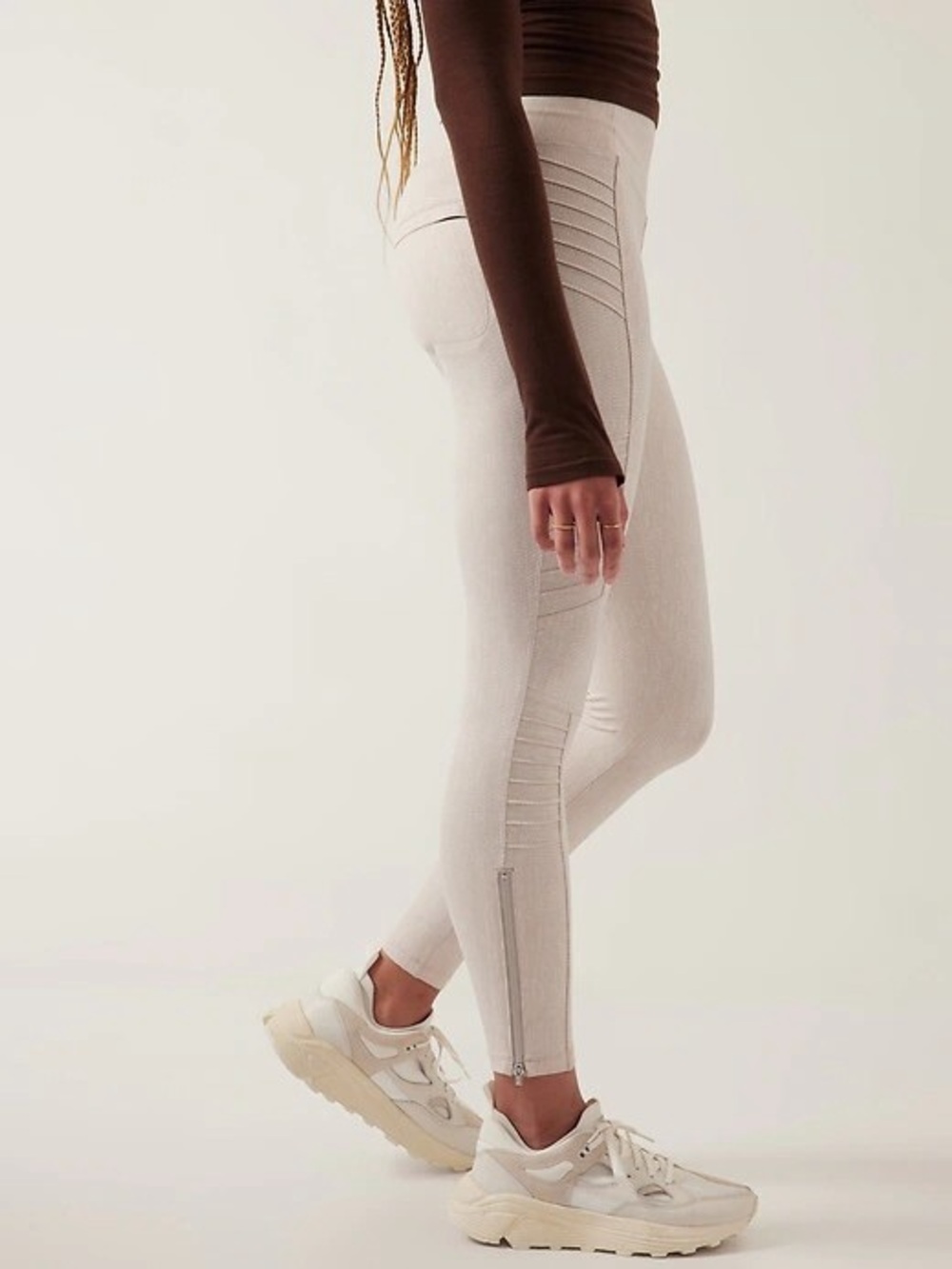 Athleta Ribbed High-Waist Moto Zip-Hem Leggings